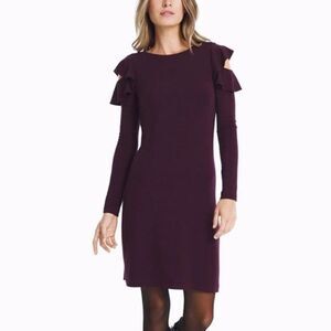 White House Black Market Purple Ruffled Cold Shoulder Long Sleeve Tunic Dress